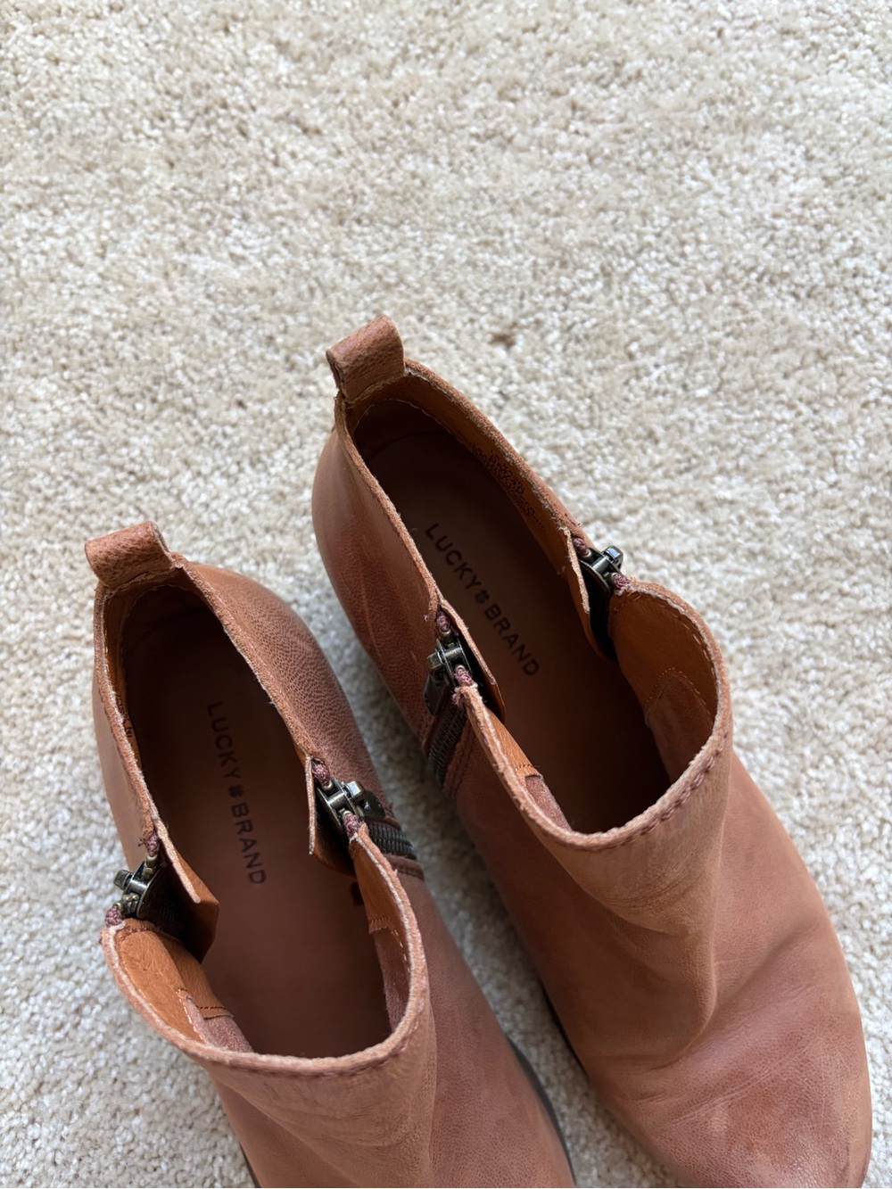 Lucky Brand Cognac Brown Leather Ankle Booties with Side Zip - Picture 4 of 6